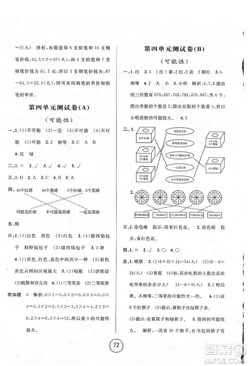 浙江大学出版社2021浙江名卷五年级数学上册R人教版答案