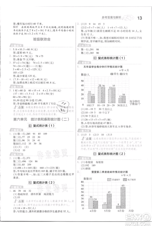 南京师范大学出版社2021一遍过五年级上册数学苏教版参考答案