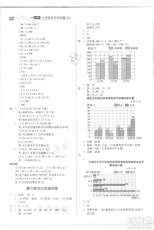 南京师范大学出版社2021一遍过五年级上册数学苏教版参考答案