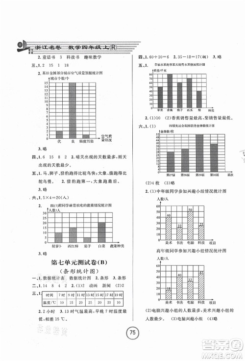 浙江大学出版社2021浙江名卷四年级数学上册R人教版答案