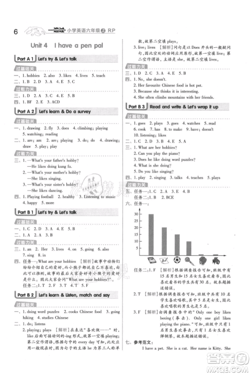 南京师范大学出版社2021一遍过六年级上册英语人教版参考答案 南京师范大学出版社2021一遍过六年级上册英语人教版参考答案