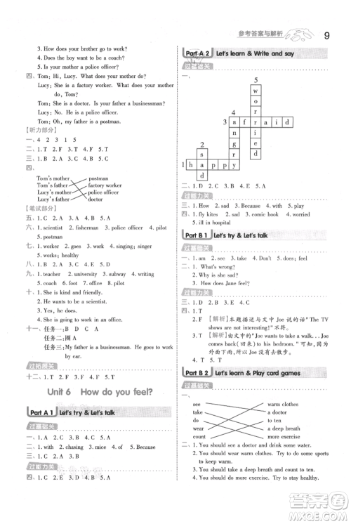 南京师范大学出版社2021一遍过六年级上册英语人教版参考答案 南京师范大学出版社2021一遍过六年级上册英语人教版参考答案