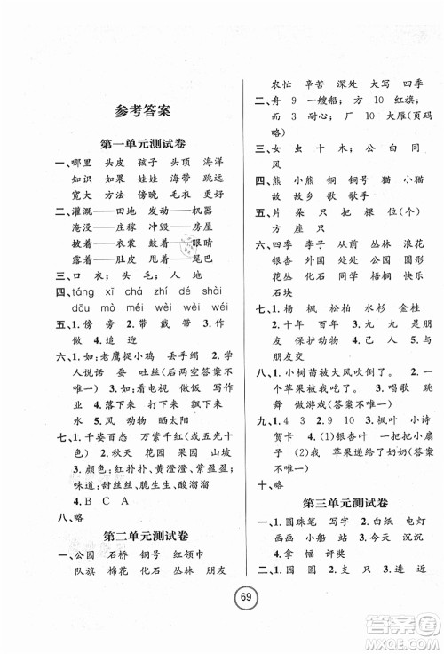 浙江大学出版社2021浙江名卷二年级语文上册R人教版答案 浙江大学出版社2021浙江名卷二年级语文上册R人教版答案