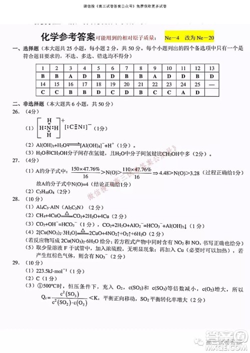浙江省Z20名校联盟2022届高三第一次联考化学试卷及答案