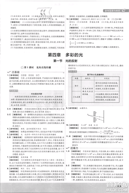 南京师范大学出版社2021一遍过八年级上册物理沪科版参考答案