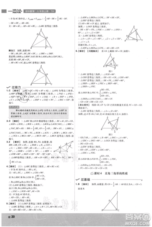 南京师范大学出版社2021一遍过八年级上册数学苏科版参考答案