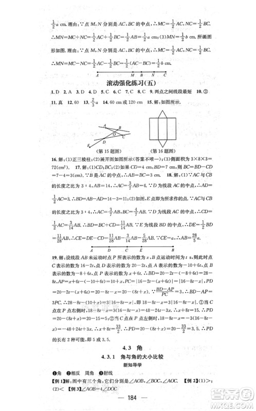 广东经济出版社2021名师测控七年级数学上册湘教版答案