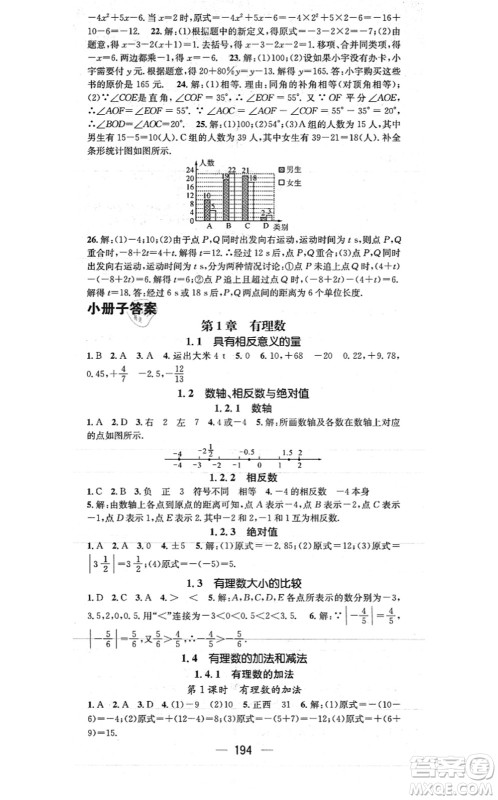 广东经济出版社2021名师测控七年级数学上册湘教版答案