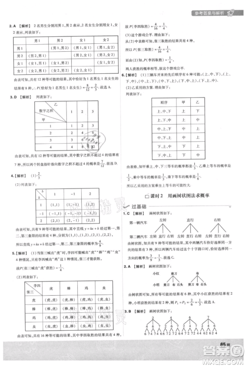 南京师范大学出版社2021一遍过九年级上册数学人教版参考答案 南京师范大学出版社2021一遍过九年级上册数学人教版参考答案