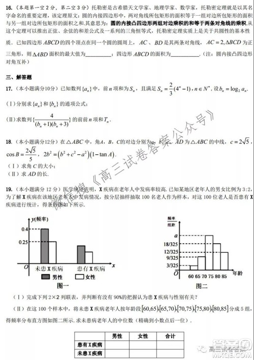 安徽省六校教育研究会2022届高三第一次素质测试文科数学试题及答案