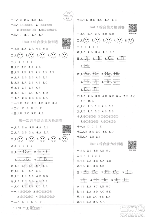 江西教育出版社2021阳光同学课时优化作业三年级上册英语译林版参考答案