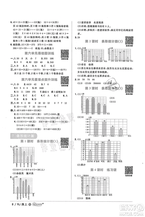 福建少年儿童出版社2021阳光同学课时优化作业四年级上册数学人教版福建专版参考答案