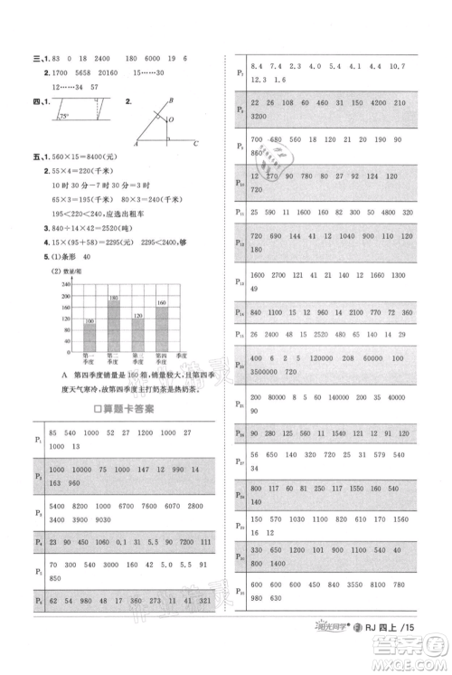 福建少年儿童出版社2021阳光同学课时优化作业四年级上册数学人教版福建专版参考答案