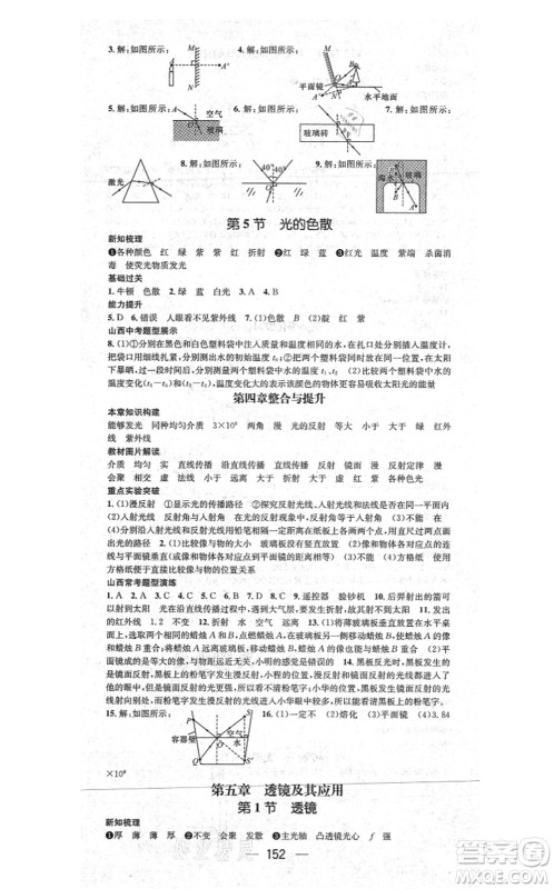 武汉出版社2021名师测控八年级物理上册RJ人教版山西专版答案