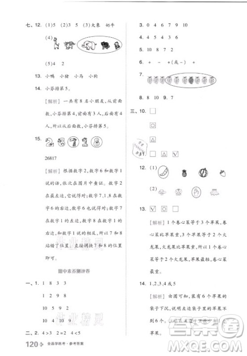 开明出版社2021全品学练考数学一年级上册QD青岛版答案