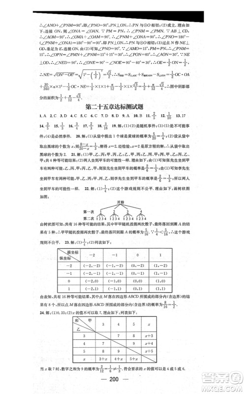 江西教育出版社2021名师测控九年级数学上册RJ人教版答案