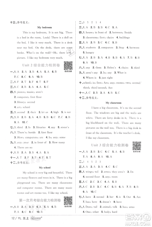 江西教育出版社2021阳光同学课时优化作业五年级上册英语译林版参考答案