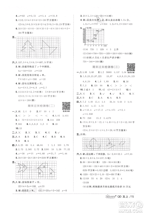 江西教育出版社2021阳光同学课时优化作业五年级上册数学青岛版参考答案