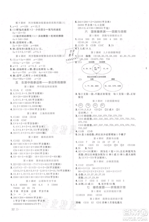 江西教育出版社2021阳光同学课时优化作业五年级上册数学青岛版参考答案