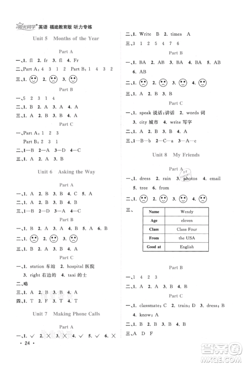 江西教育出版社2021阳光同学课时优化作业五年级上册英语福建教育版参考答案