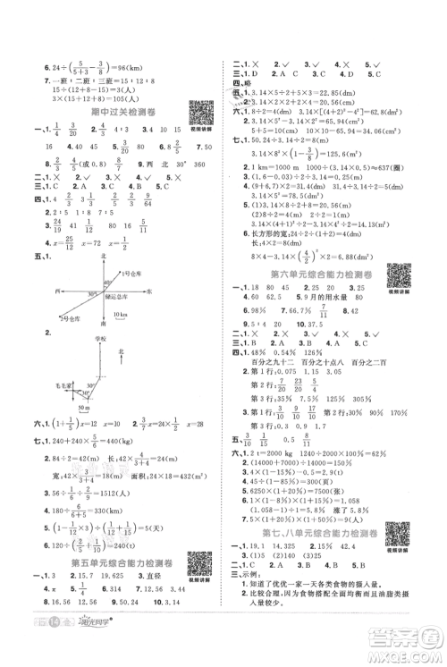 江西教育出版社2021阳光同学课时优化作业六年级上册数学人教版参考答案