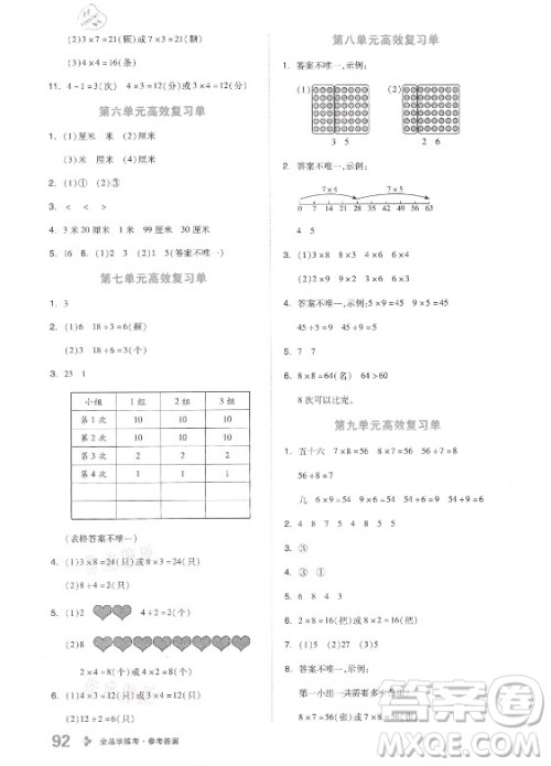 开明出版社2021全品学练考数学二年级上册BS北师版答案