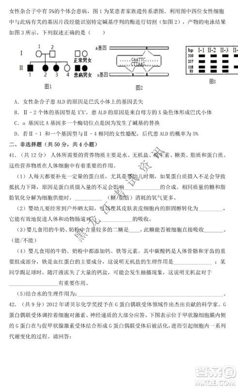 大庆市铁人中学2019级高三上学期开学考试生物试题及答案 大庆市铁人中学2019级高三上学期开学考试生物试题及答案