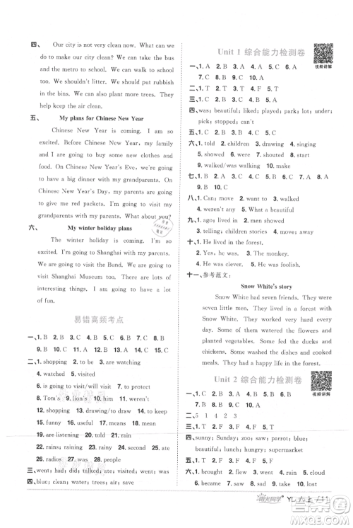 江西教育出版社2021阳光同学课时优化作业六年级上册英语译林版参考答案
