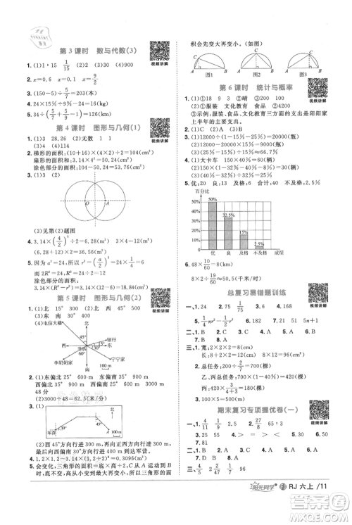 福建少年儿童出版社2021阳光同学课时优化作业六年级上册数学人教版福建专版参考答案