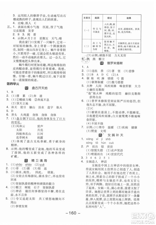 开明出版社2021全品学练考语文四年级上册RJ人教版江苏专版答案