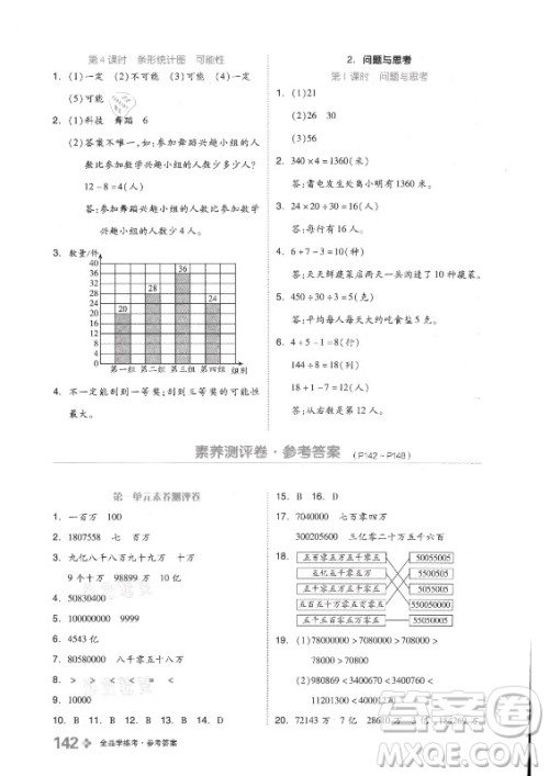 开明出版社2021全品学练考数学四年级上册BJ北京版答案