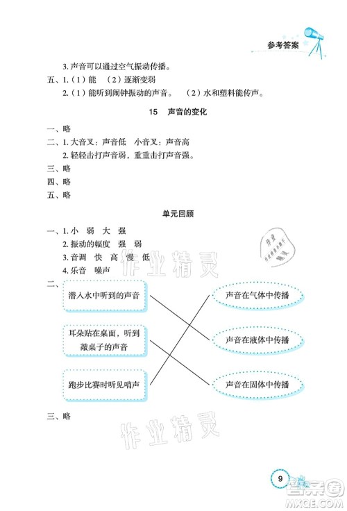 湖北教育出版社2021长江作业本课堂作业四年级科学上册人教鄂教版答案