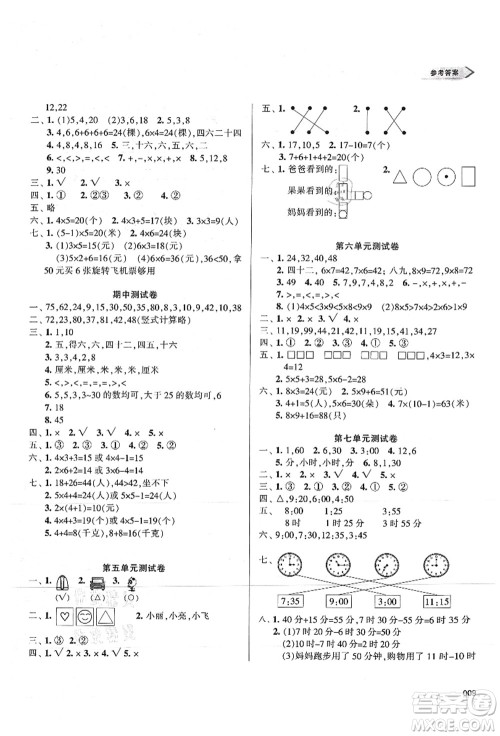 天津教育出版社2021学习质量监测二年级数学上册人教版答案