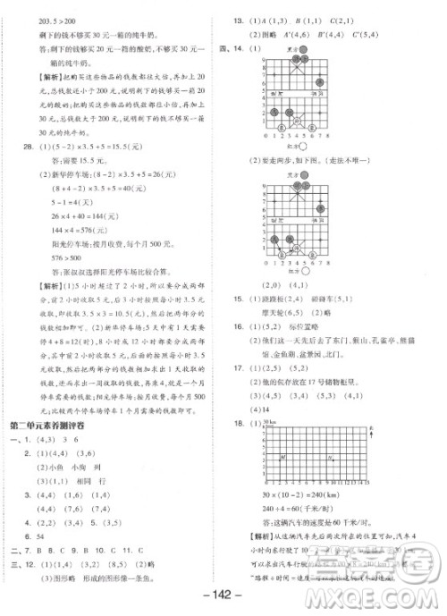 开明出版社2021全品学练考数学五年级上册RJ人教版答案