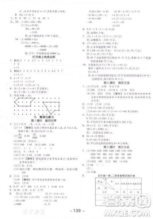 开明出版社2021全品学练考数学五年级上册SJ苏教版答案