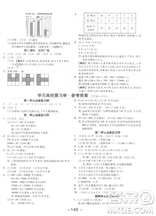 开明出版社2021全品学练考数学五年级上册SJ苏教版答案