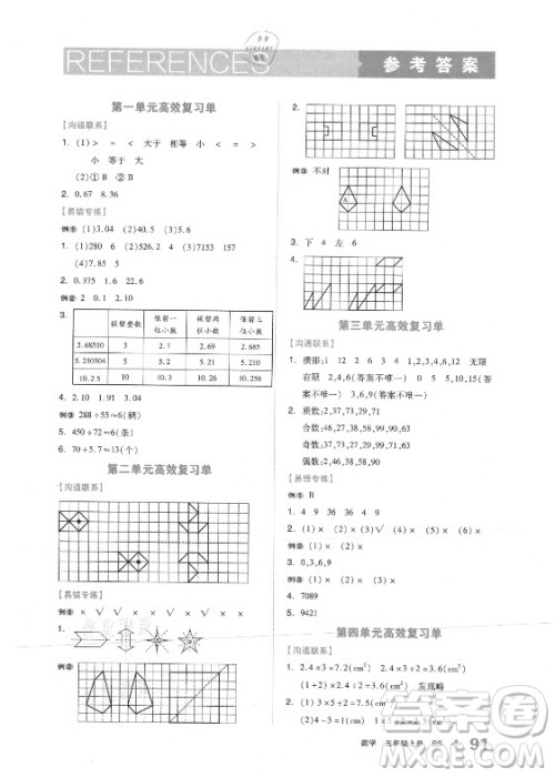 开明出版社2021全品学练考数学五年级上册BS北师大版答案