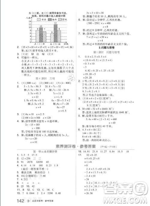 开明出版社2021全品学练考数学五年级上册BJ北京版答案