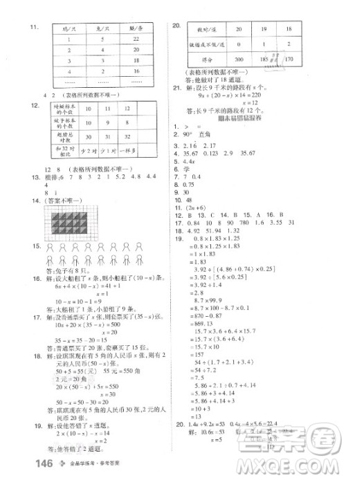 开明出版社2021全品学练考数学五年级上册BJ北京版答案