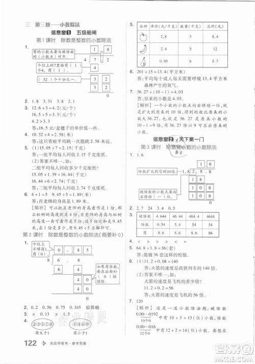 花山文艺出版社2021全品学练考数学五年级上册QD青岛版答案