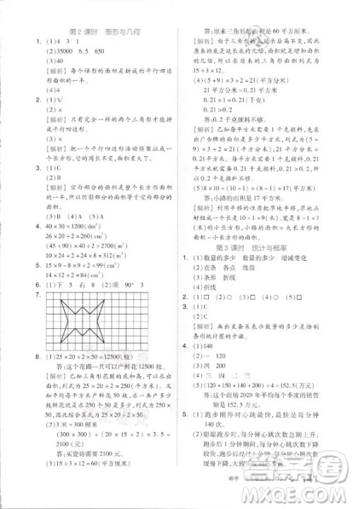花山文艺出版社2021全品学练考数学五年级上册QD青岛版答案