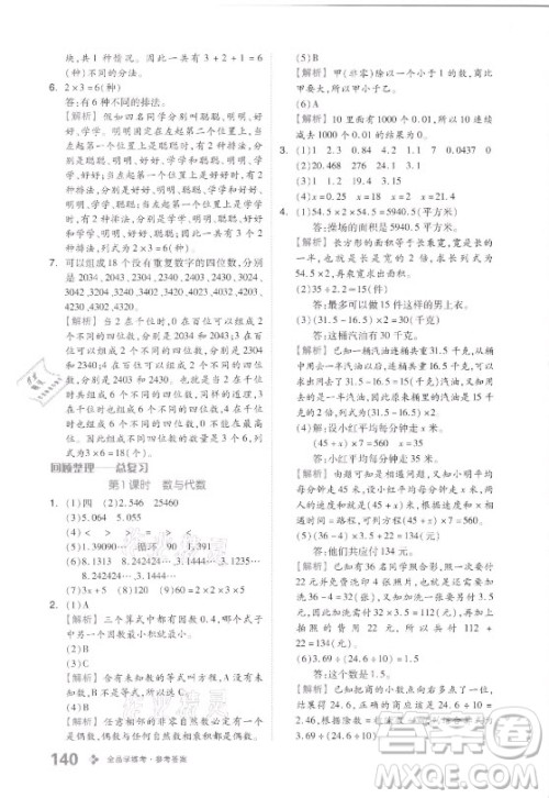 花山文艺出版社2021全品学练考数学五年级上册QD青岛版答案
