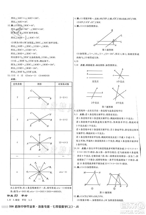 龙门书局2021启东中学作业本七年级数学上册JS江苏版连淮专版答案 龙门书局2021启东中学作业本七年级数学上册JS江苏版连淮专版答案