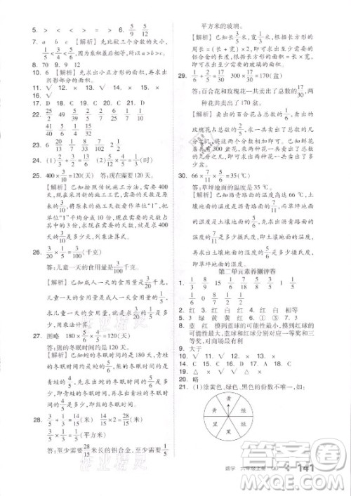 花山文艺出版社2021全品学练考数学六年级上册QD青岛版答案