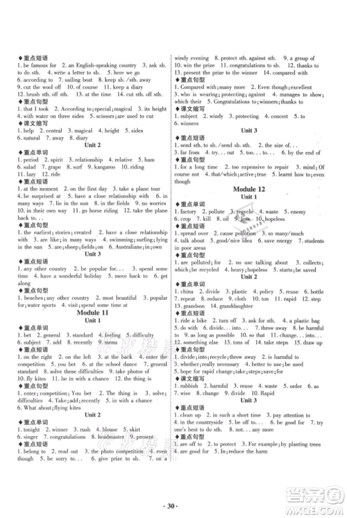 安徽师范大学出版社2021课时A计划九年级上册英语外研版参考答案