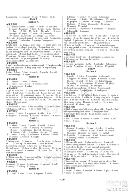 安徽师范大学出版社2021课时A计划九年级上册英语人教版参考答案