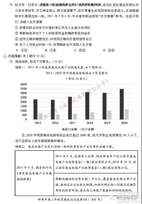 蚌埠市2022届高三年级第一次教学质量检查考试思想政治试题及答案 蚌埠市2022届高三年级第一次教学质量检查考试思想政治试题及答案