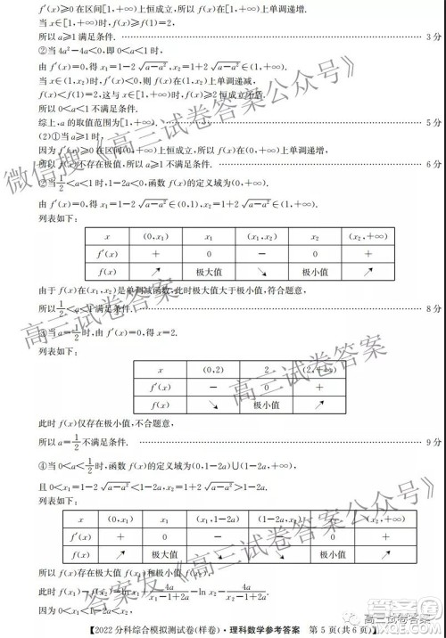 2022届全国高考分科综合模拟测试卷样卷理科数学试题及答案