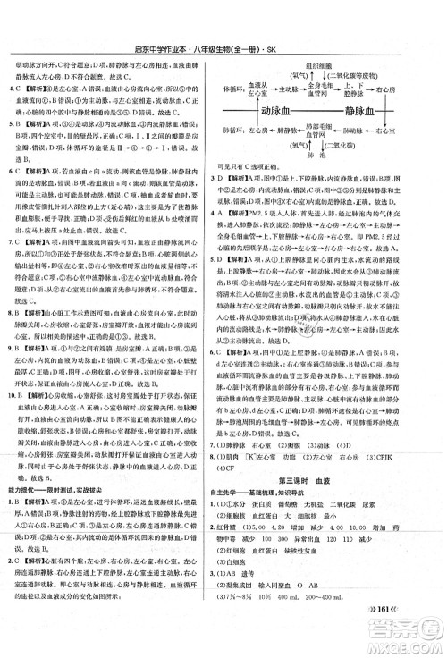 龙门书局2021启东中学作业本八年级生物全一册SK苏科版答案