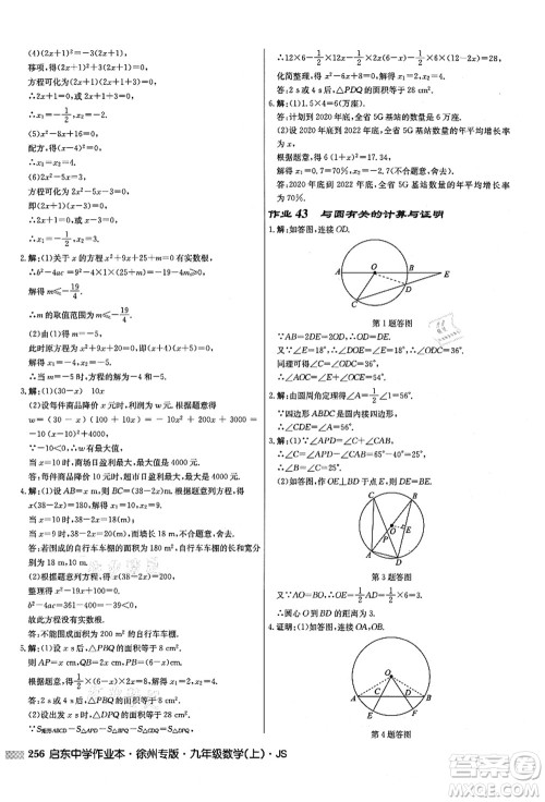 龙门书局2021启东中学作业本九年级数学上册JS江苏版徐州专版答案